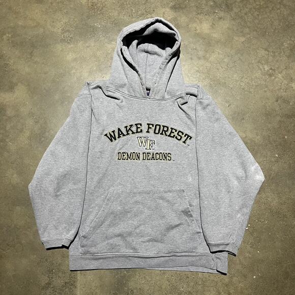 Vintage Y2k Wake Forest University Grey Embroidered Hoodie - Picture 1 of 5